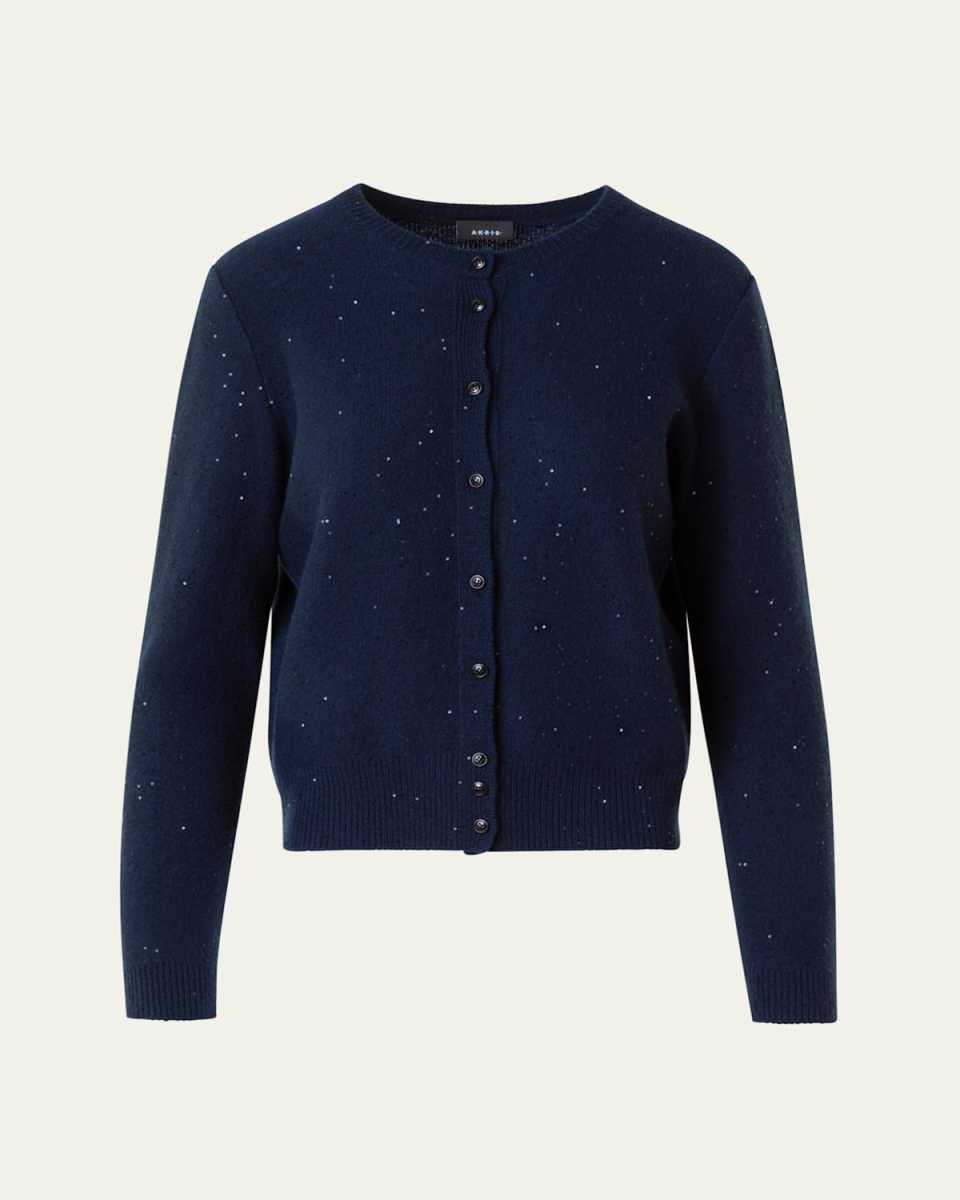 Paillette Wool-Cashmere Knit Crewneck Cardigan